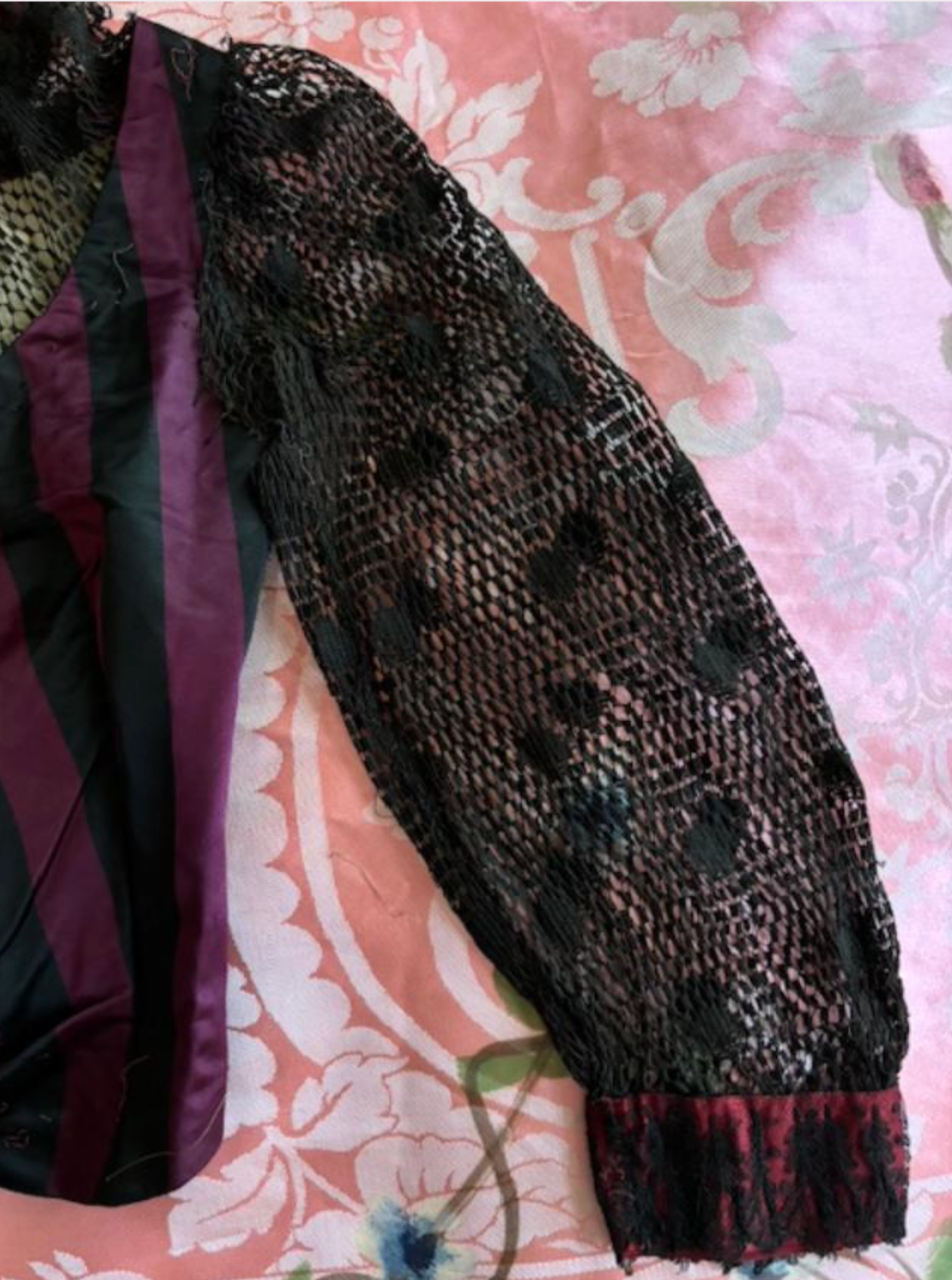 SOLD Saloon Girl Storyville Victorian Silk Striped Bodice Mesh Sleeves and Chest As Found Wearable