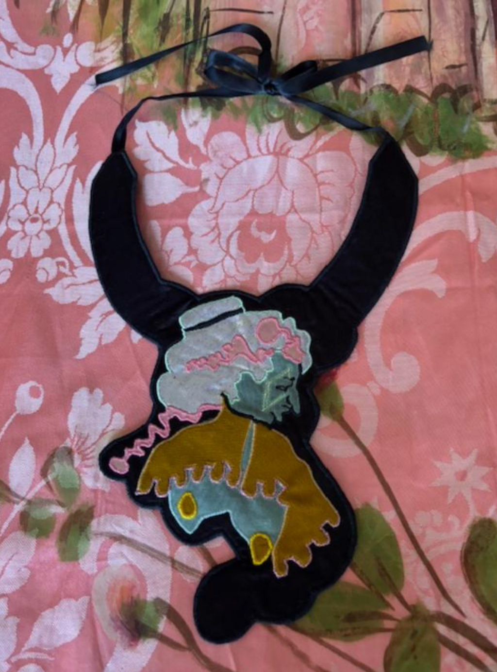 SOLD Black Embroidered Collar / Necklace by Chromium Dumb Belle Great Condition