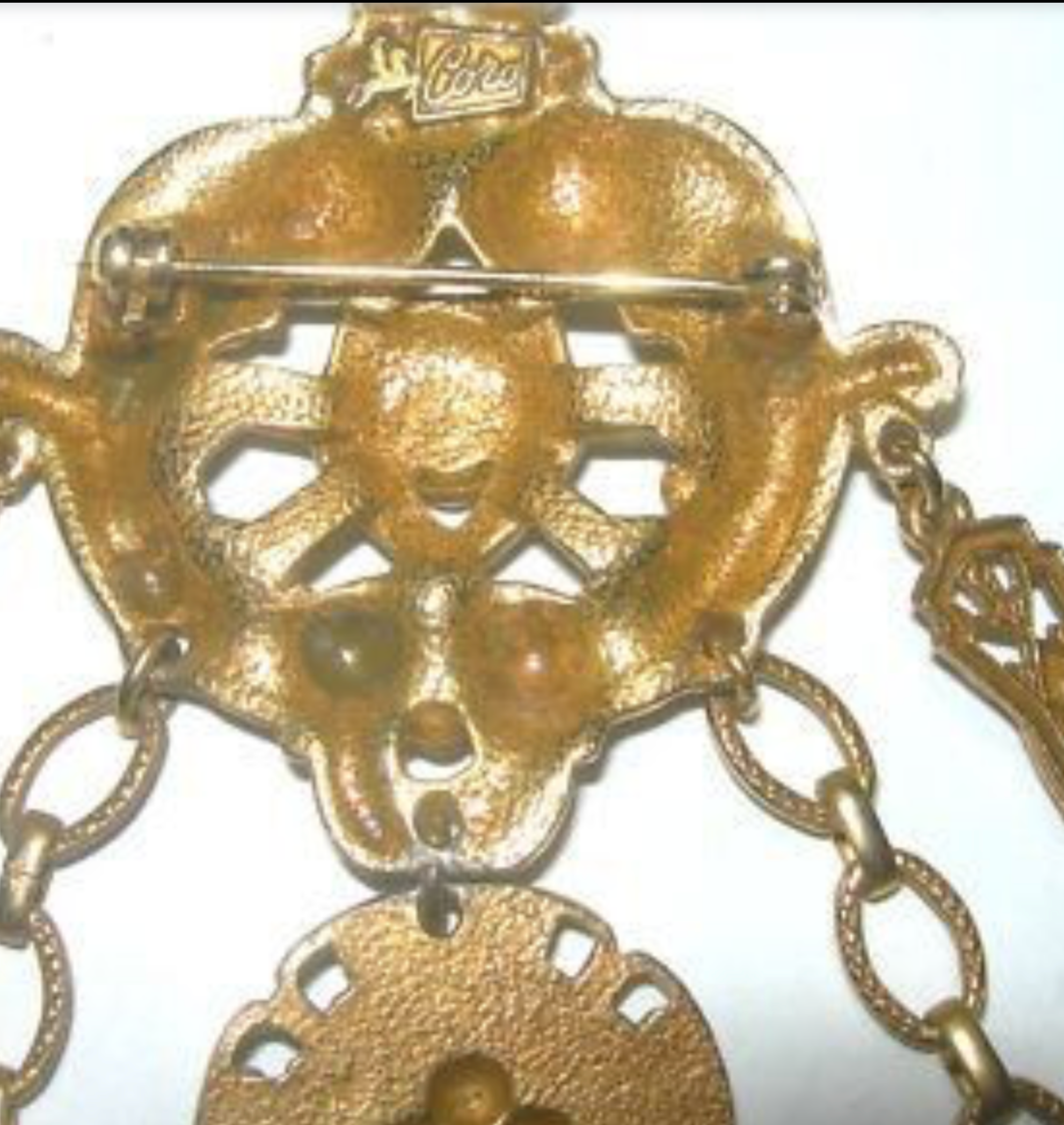 Authentic 1940s Rare Chatelaine Style Signed Coro Pegasus Mark Brooch Key Fleur De Lis