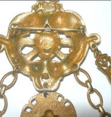 Rare Large Drippy Chatelaine Style Signed Coro Pegasus Mark Brooch Key / Fleur De Lis