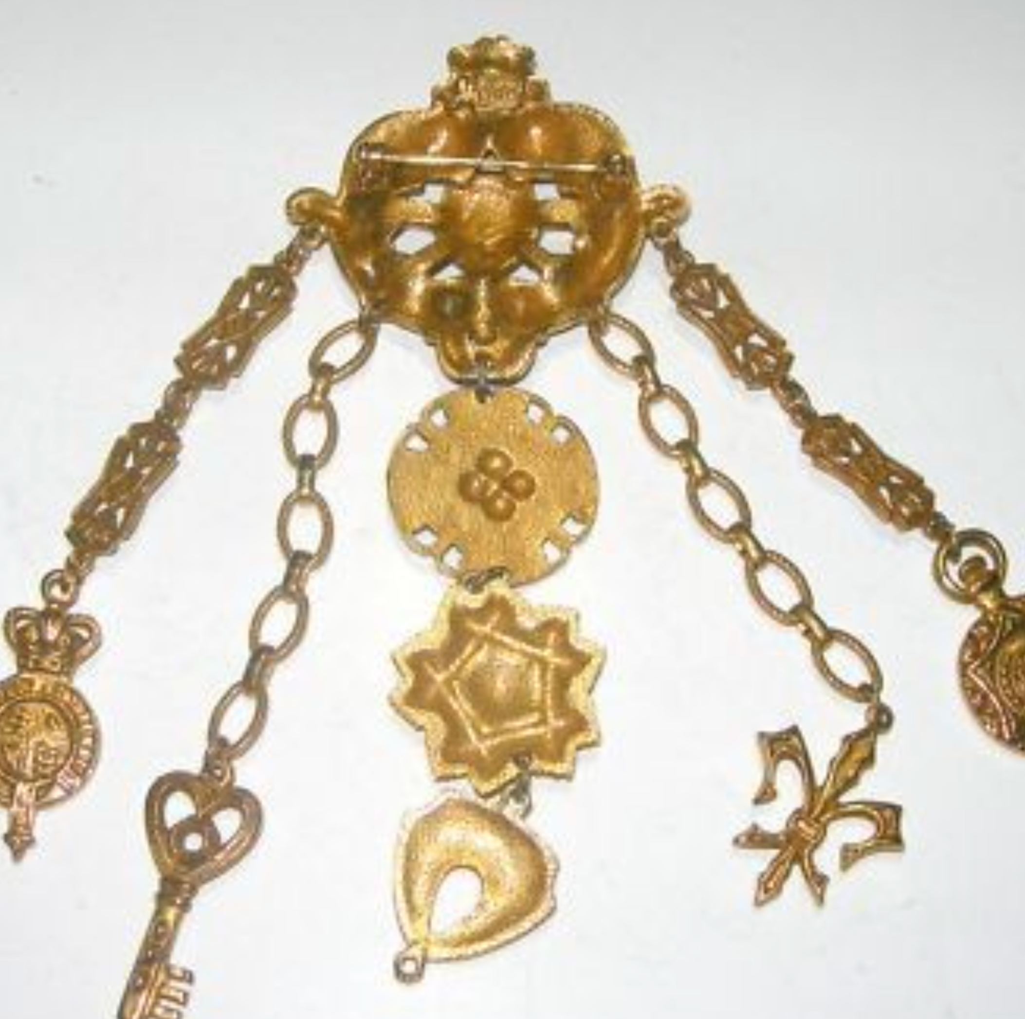 Authentic 1940s Rare Chatelaine Style Signed Coro Pegasus Mark Brooch Key Fleur De Lis