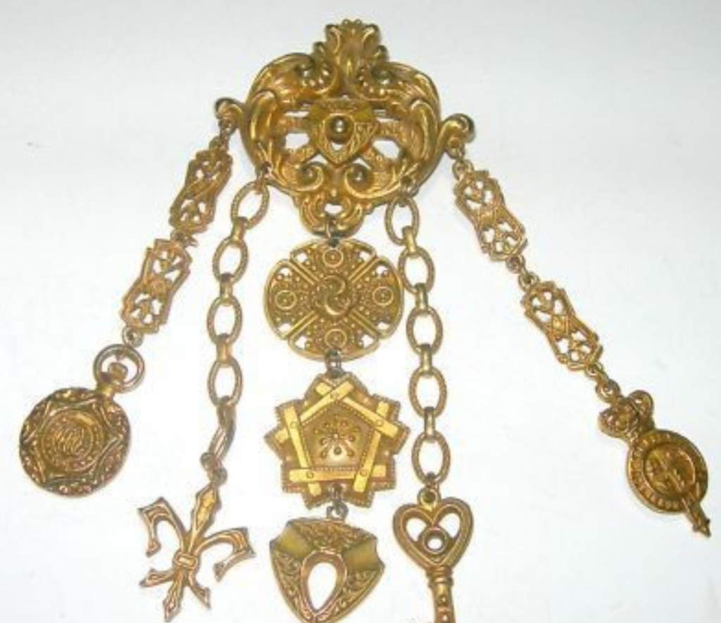 Authentic 1940s Rare Chatelaine Style Signed Coro Pegasus Mark Brooch Key Fleur De Lis