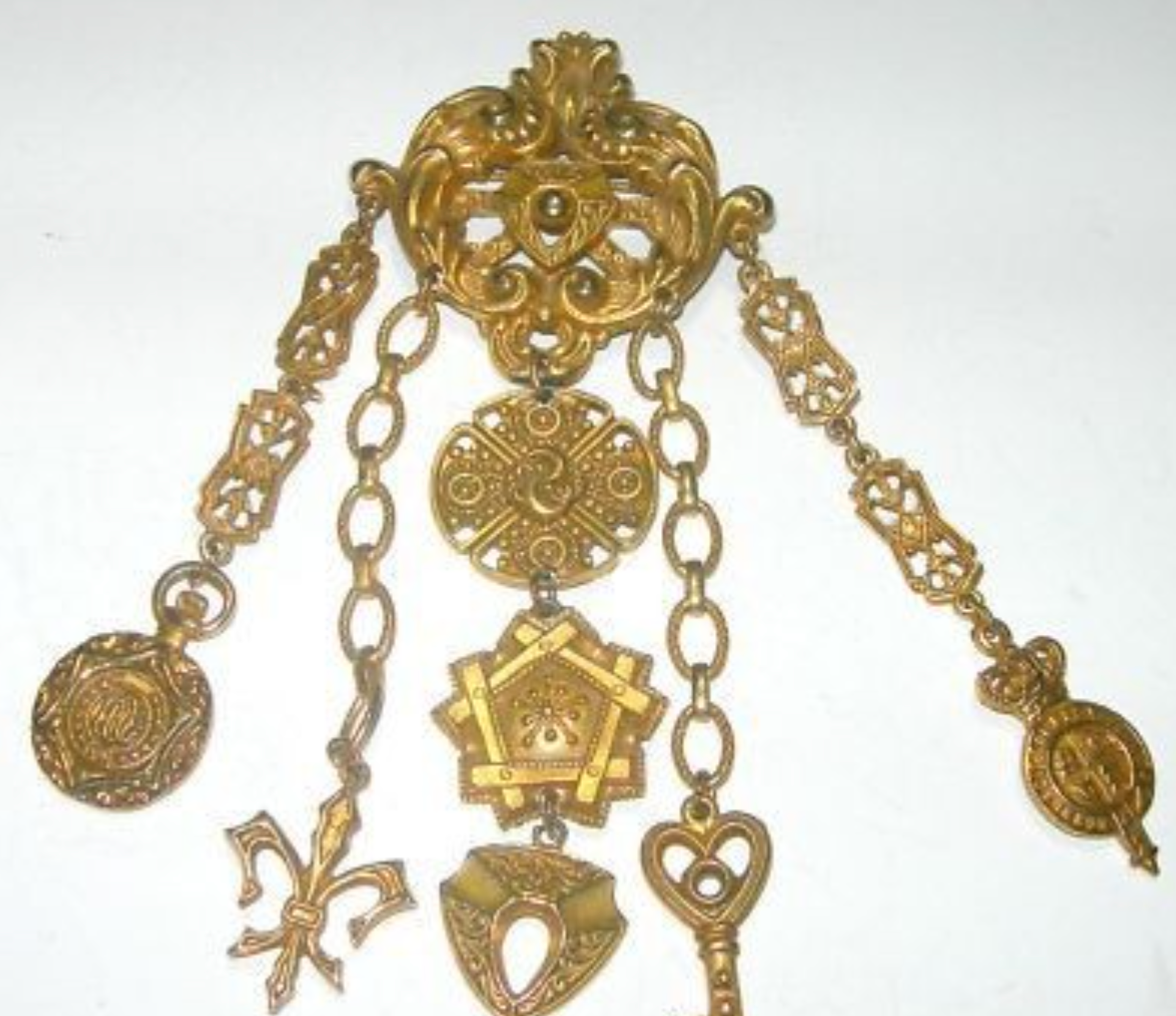 Authentic 1940s Rare Chatelaine Style Signed Coro Pegasus Mark Brooch Key Fleur De Lis