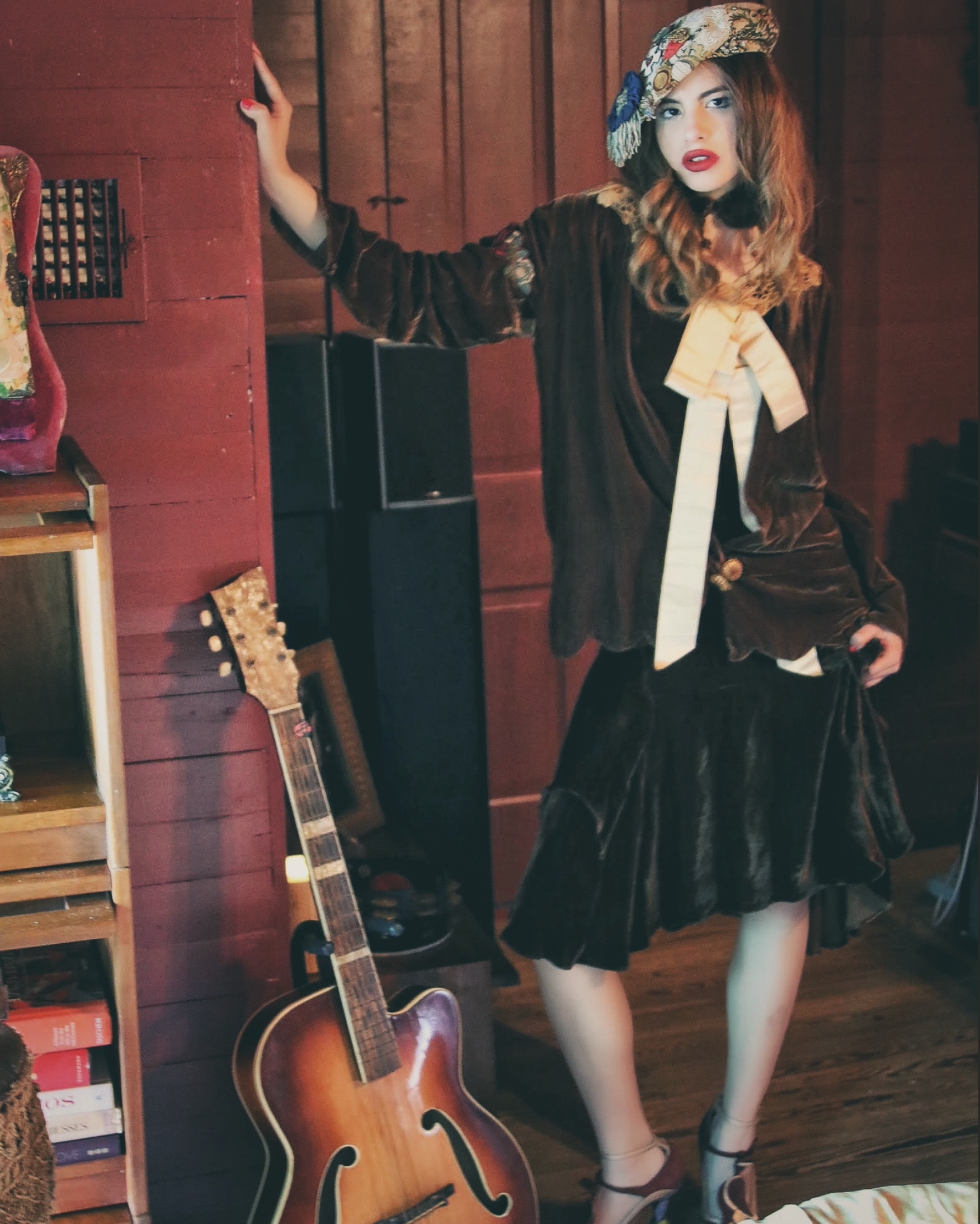 Brown Silk Velvet Original Jacket with Boudoir Queen logo on Arm 1920's