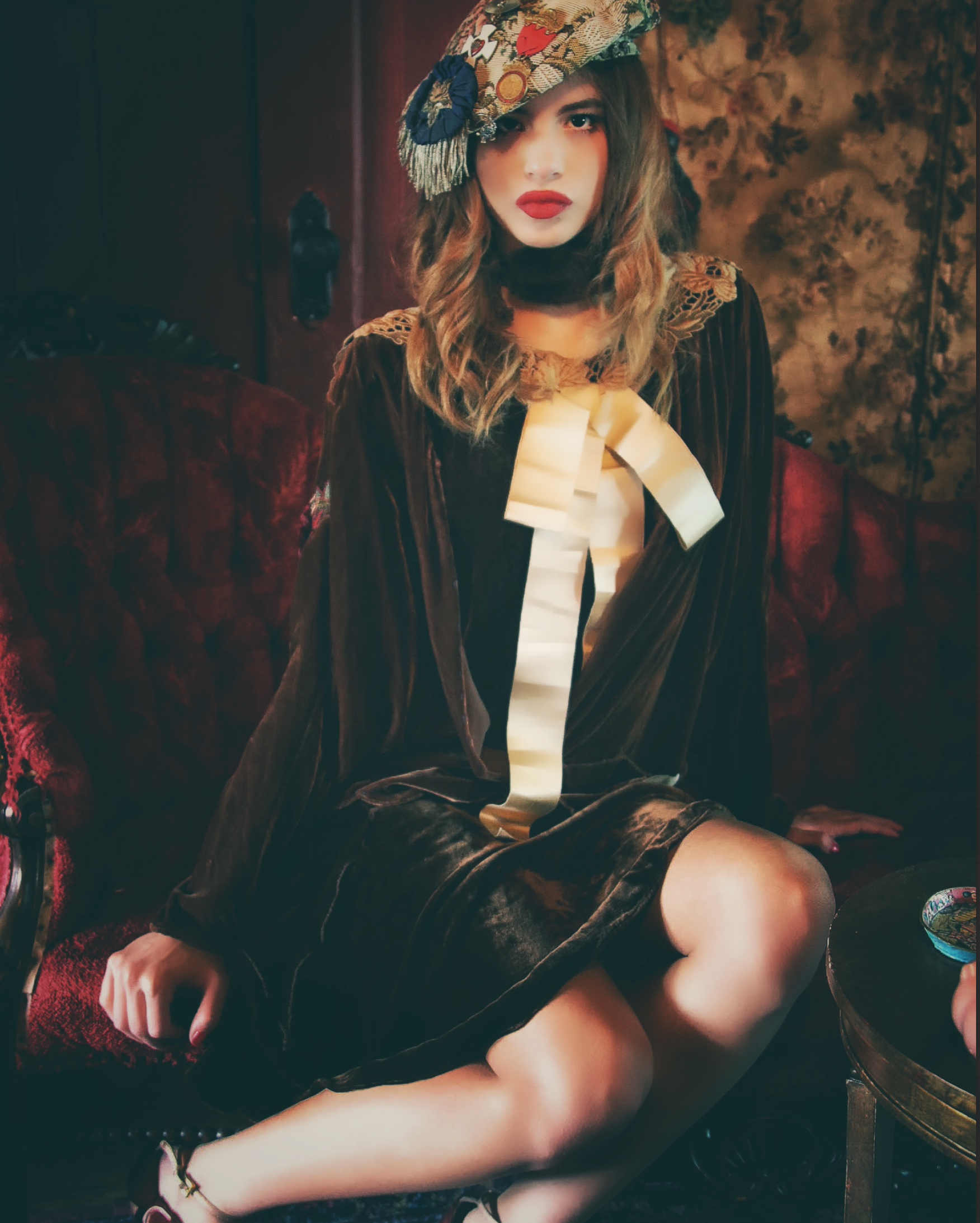 Brown Silk Velvet Original Jacket with Boudoir Queen logo on Arm 1920's