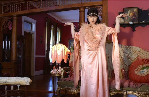 Rare Early 1920's Bat Winged Silent Screen Era Peignoir wit Ostrich Feathers as-is Silk