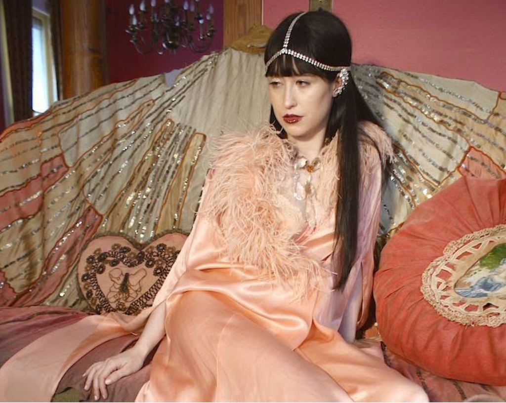 sold ~Rare Early 1920's Bat Winged Silent Screen Era Peignoir wit Ostrich Feathers as-is Silk