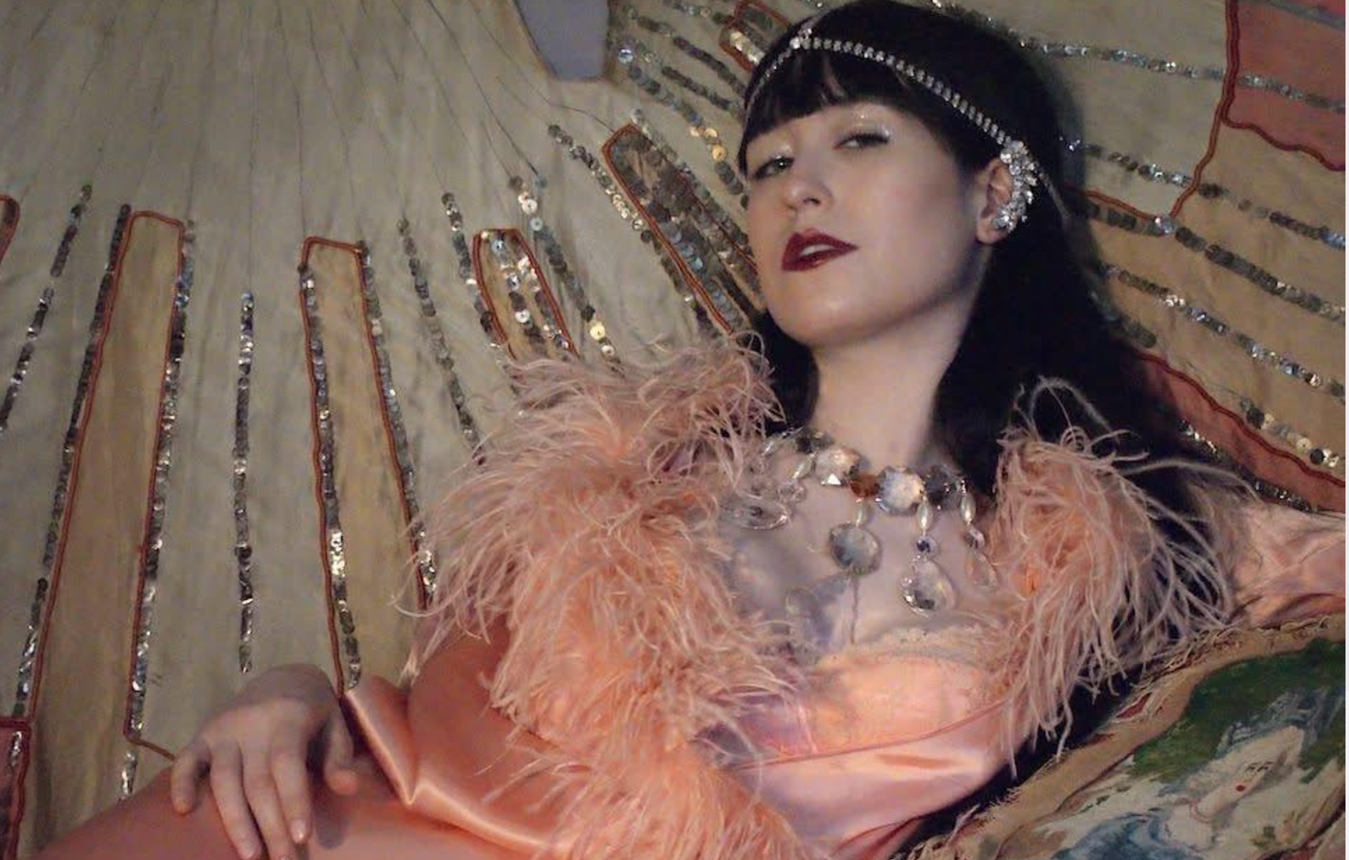 sold ~Rare Early 1920's Bat Winged Silent Screen Era Peignoir wit Ostrich Feathers as-is Silk