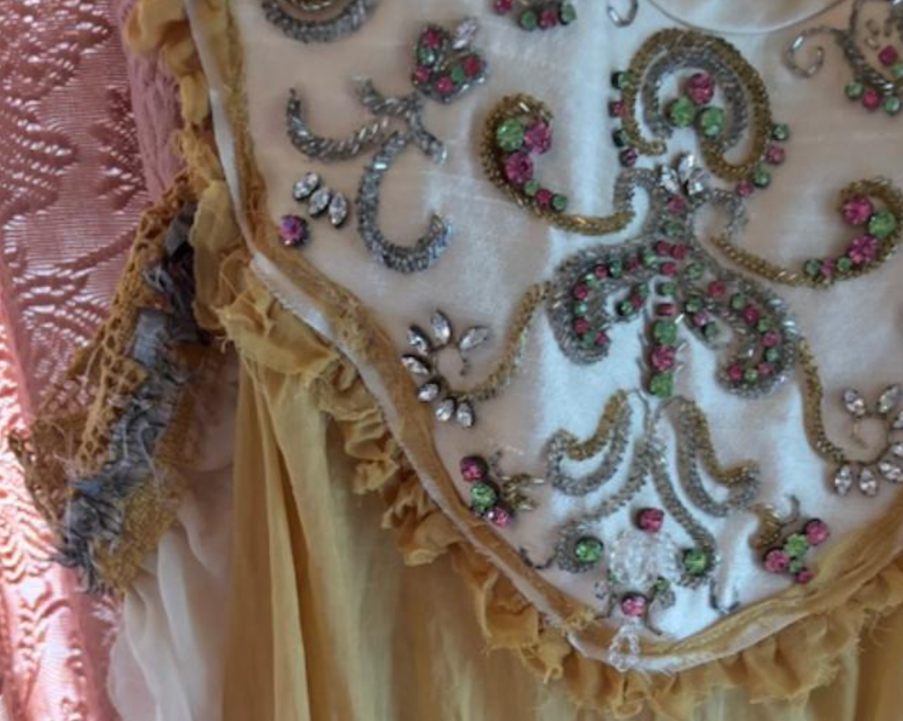 SOLD Boudoir Queen One of a Kind "BELLE" Dress with vintage Rhinestone Bib Neckline BabyDoll