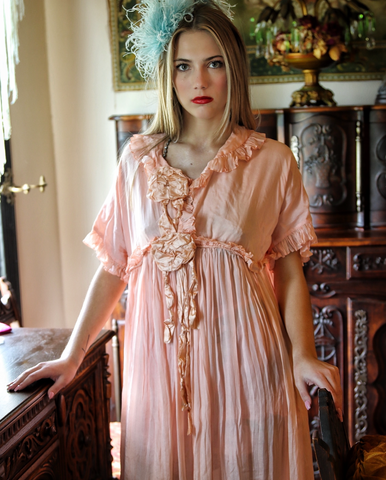 SOLD Gorgeous Blush Large  Ribbonwork 1920's Duster Oil Robe