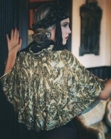 1920's BQ Gelatin Cape with beautiful sea foam green brocade 1920's
