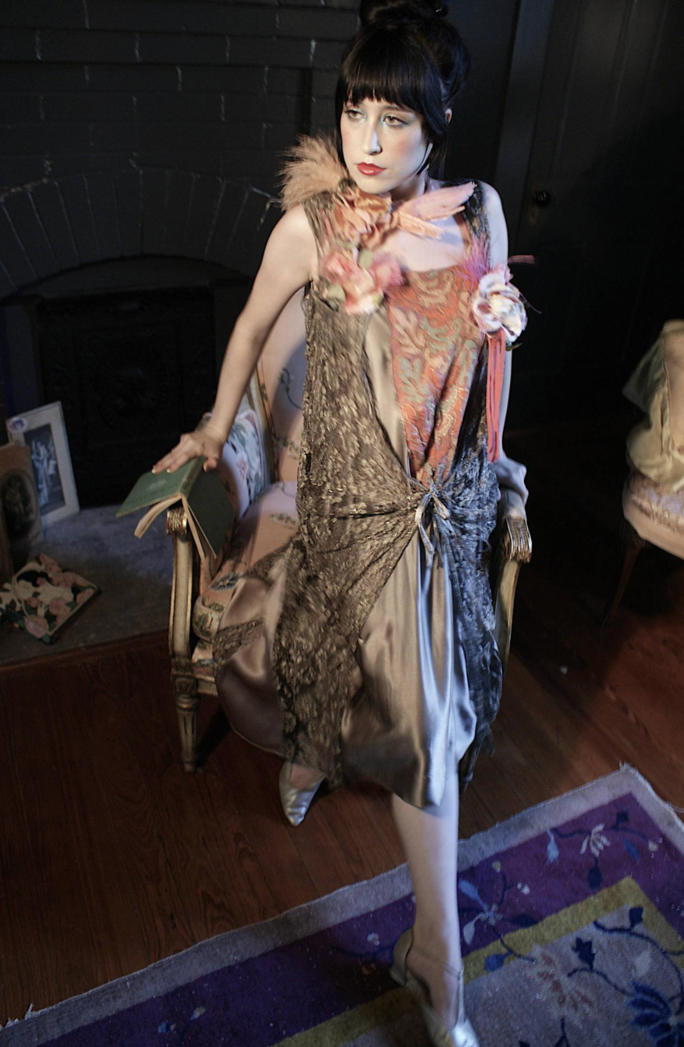 Drop Waist Deco Authentic 1920's Silver Antique Metallic Lace Dress