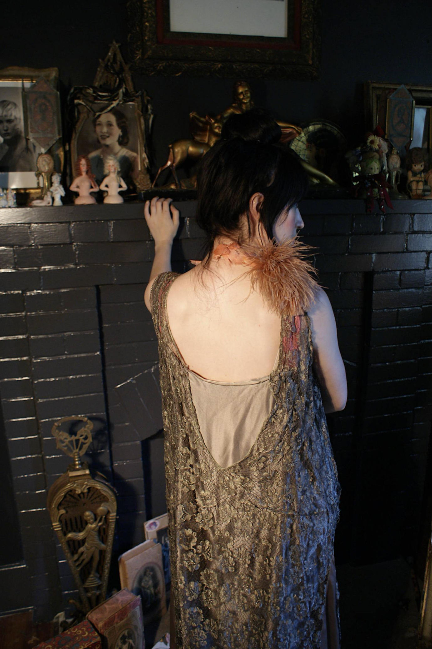 Drop Waist Deco Authentic 1920's Silver Antique Metallic Lace Dress