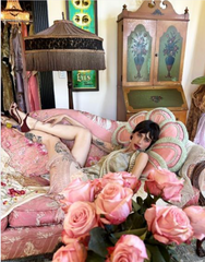 SOLD Boudoir Queen Lame' Tabard with Pale Pink Deco fringe Dress, Top or Layering Piece