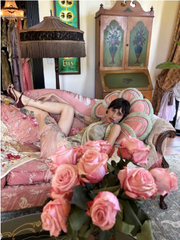 SOLD Boudoir Queen Lame' Tabard with Pale Pink Deco fringe Dress, Top or Layering Piece