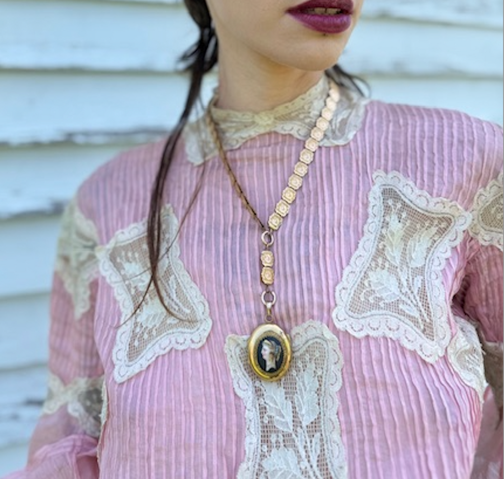 Authentic Rare Victorian Gold Filled Hand Painted Portrait Necklace Locket 1890’s Divine Unusual