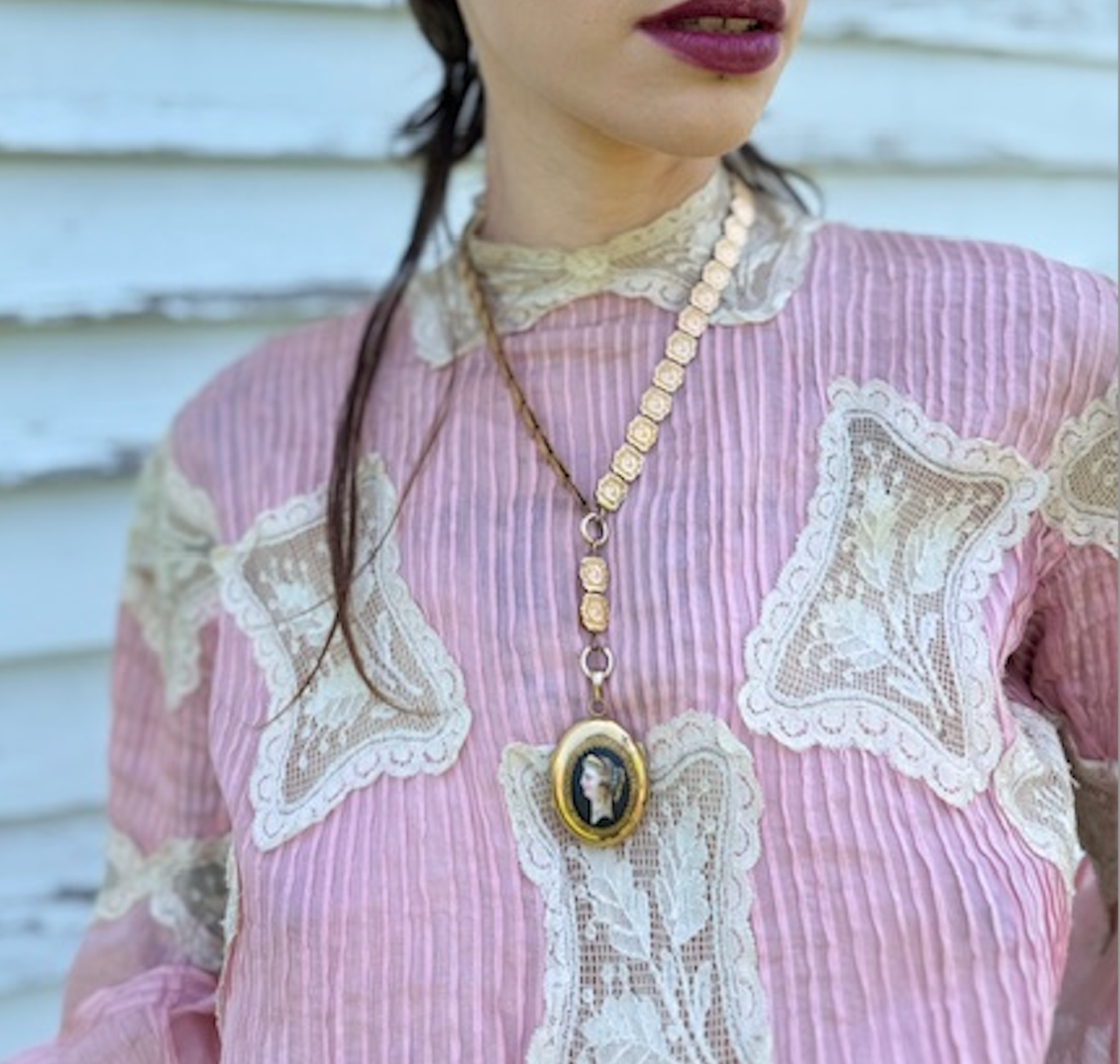 Authentic Rare Victorian Gold Filled Hand Painted Portrait Necklace Locket 1890’s Divine Unusual