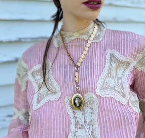 Rare Victorian Gold Filled Hand Painted Portrait Necklace Locket 1890’s Divine Unusual
