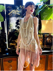 SOLD Boudoir Queen Lame' Tabard with Pale Pink Deco fringe Dress, Top or Layering Piece