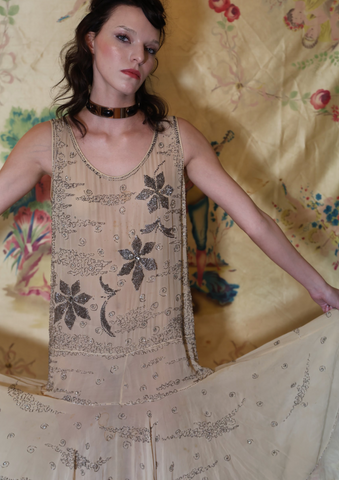 Coming Soon Pre-Sale 20's Beaded Drop Waist Rhinestone Silk Dress as-is