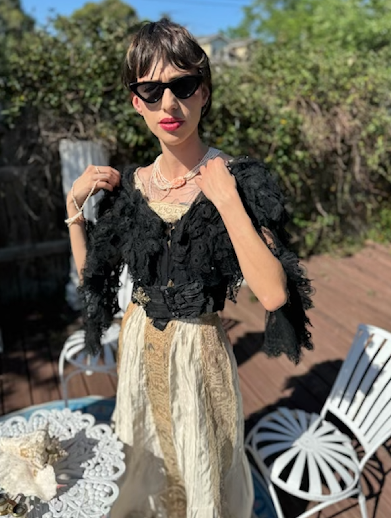 Stevie Nicks Style Bat-winged Authentic 1890 Bell Sleeve Bodice Tenerife Style Cutwork Needle Lace