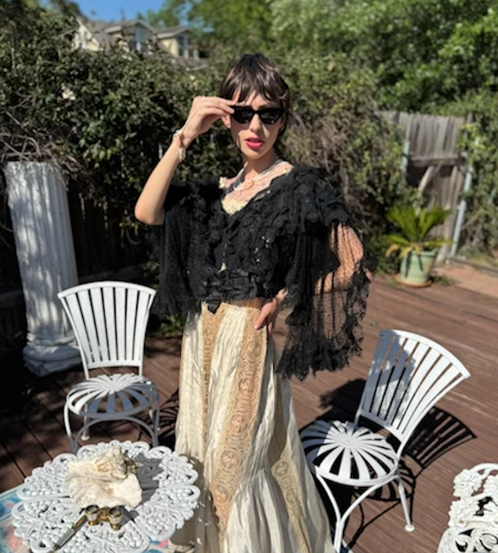Stevie Nicks Style Bat-winged Authentic 1890 Bell Sleeve Bodice Tenerife Style Cutwork Needle Lace