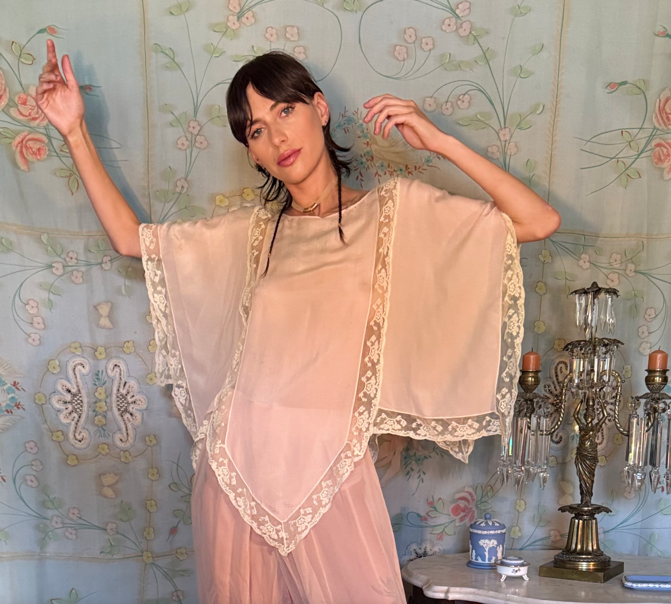 Two Piece Authentic 1920's Baby Pink Harem Set as found