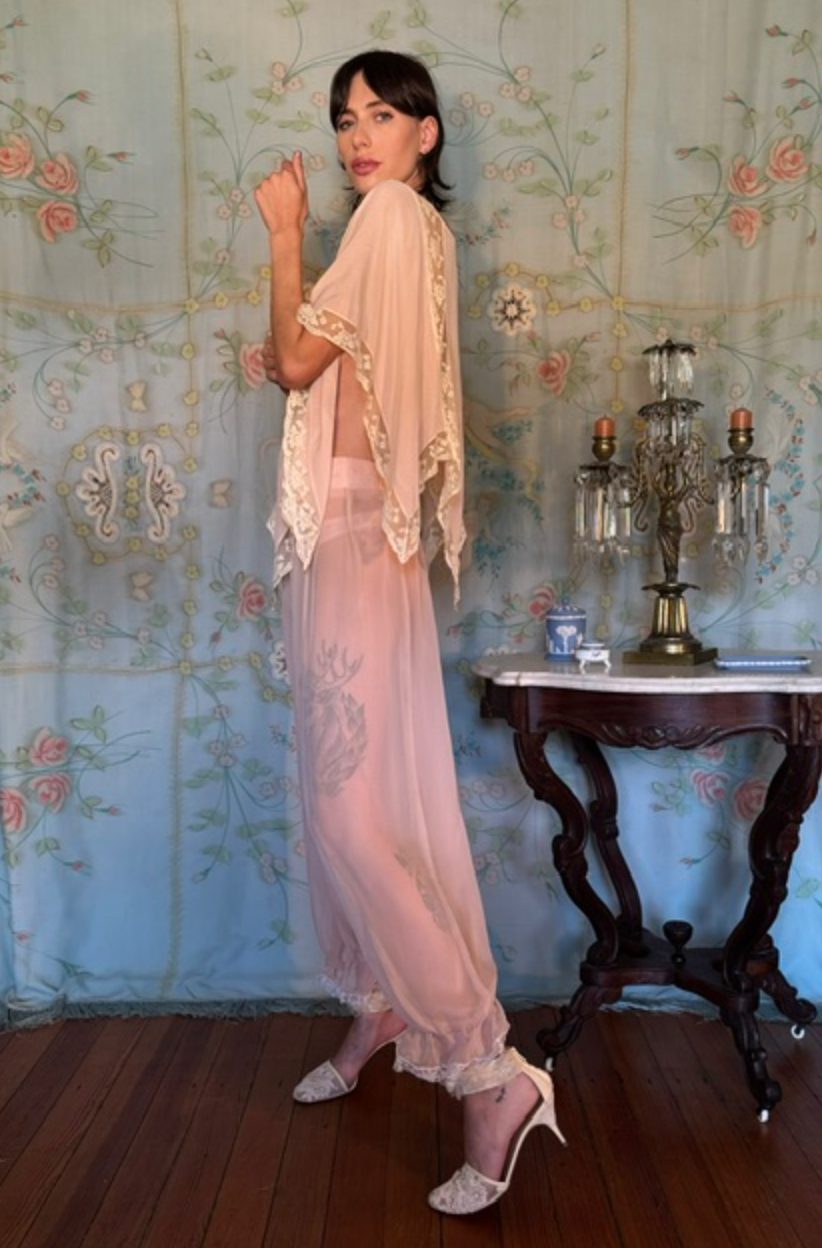 Two Piece Authentic 1920's Baby Pink Harem Set as found