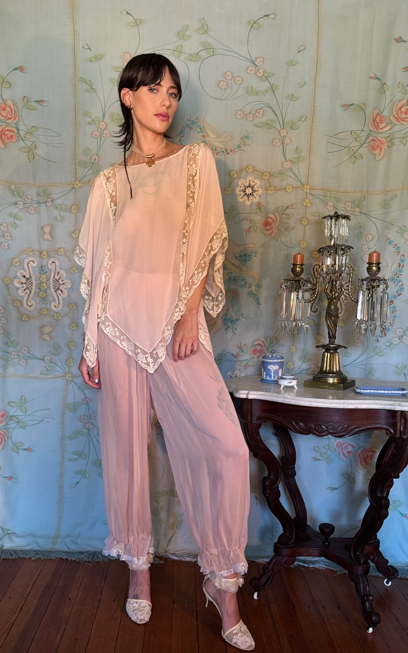 Two Piece Authentic 1920's Baby Pink Harem Set as found