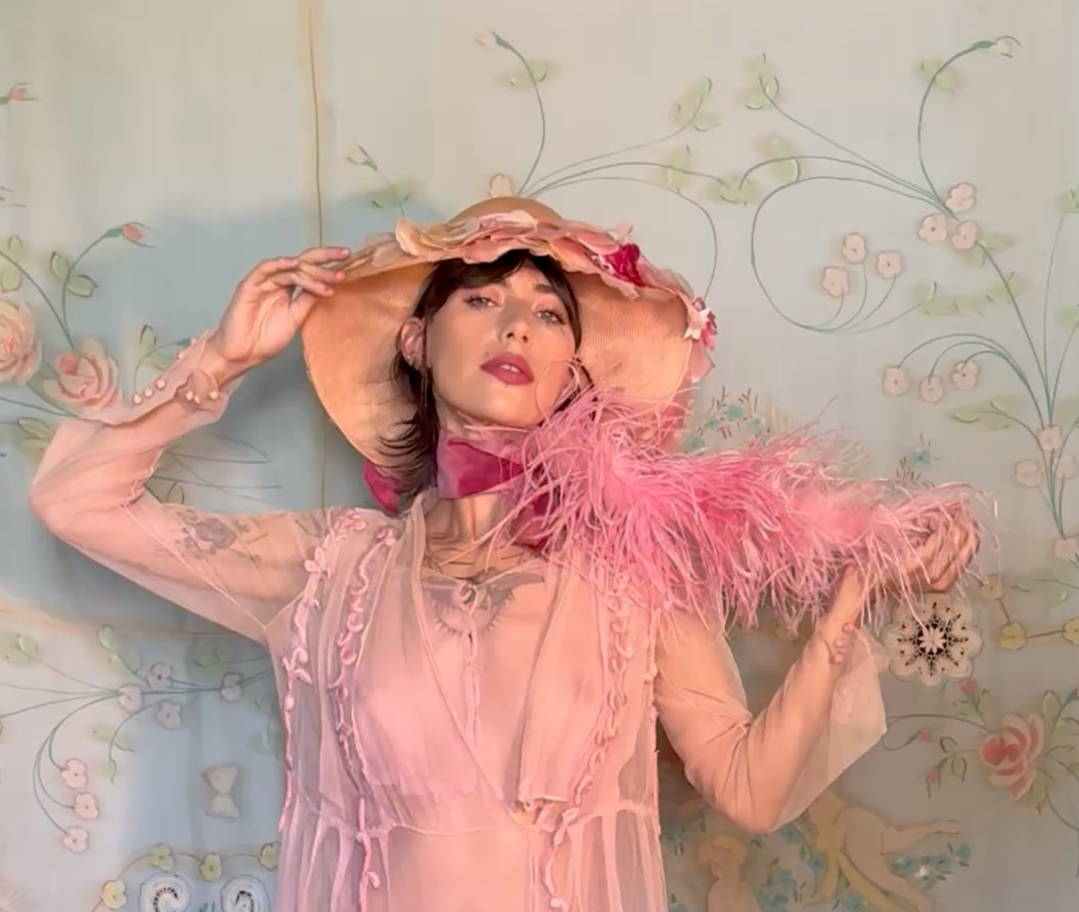 SOLD PRE ORDER Palest Pink Net Edwardian Tea Gown Satin Stitch