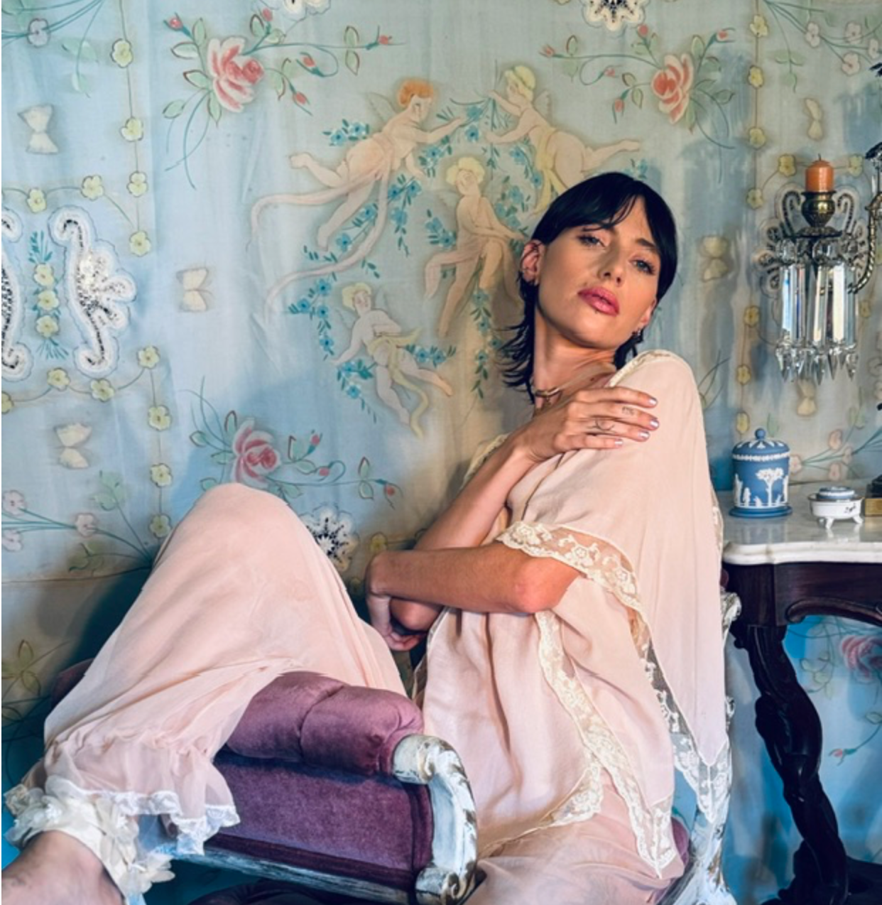 Two Piece Authentic 1920's Baby Pink Harem Set as found