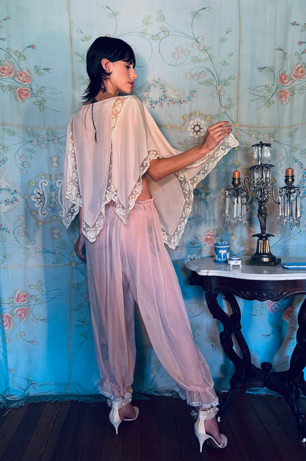 Reserved Two Piece Authentic 1920's Baby Pink Harem Set as found