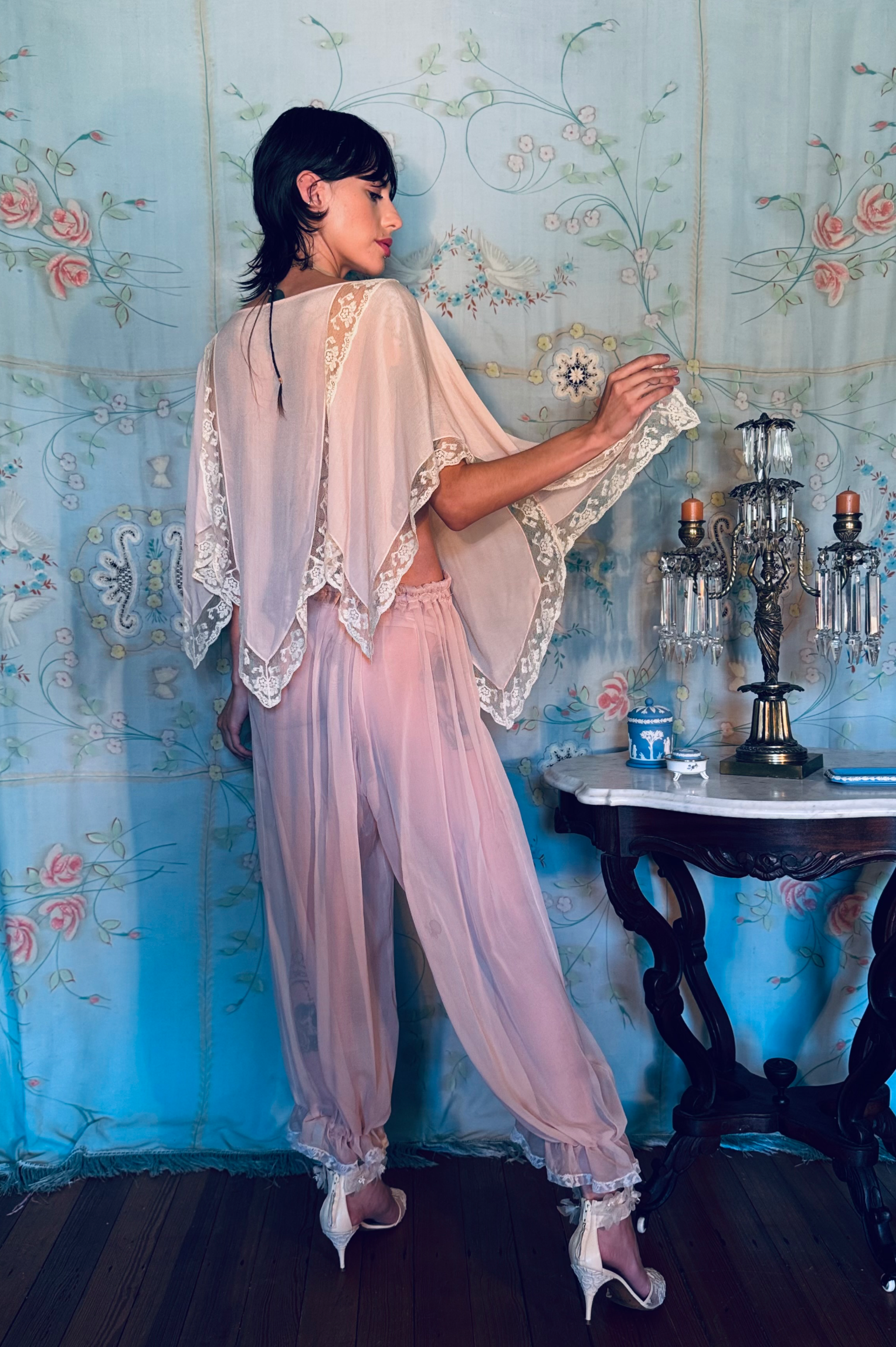 Two Piece Authentic 1920's Baby Pink Harem Set as found