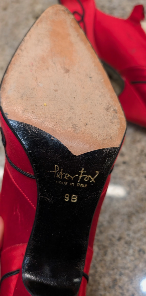 Authentic 1980s  Peter Fox Shoes Red Satin size 9B