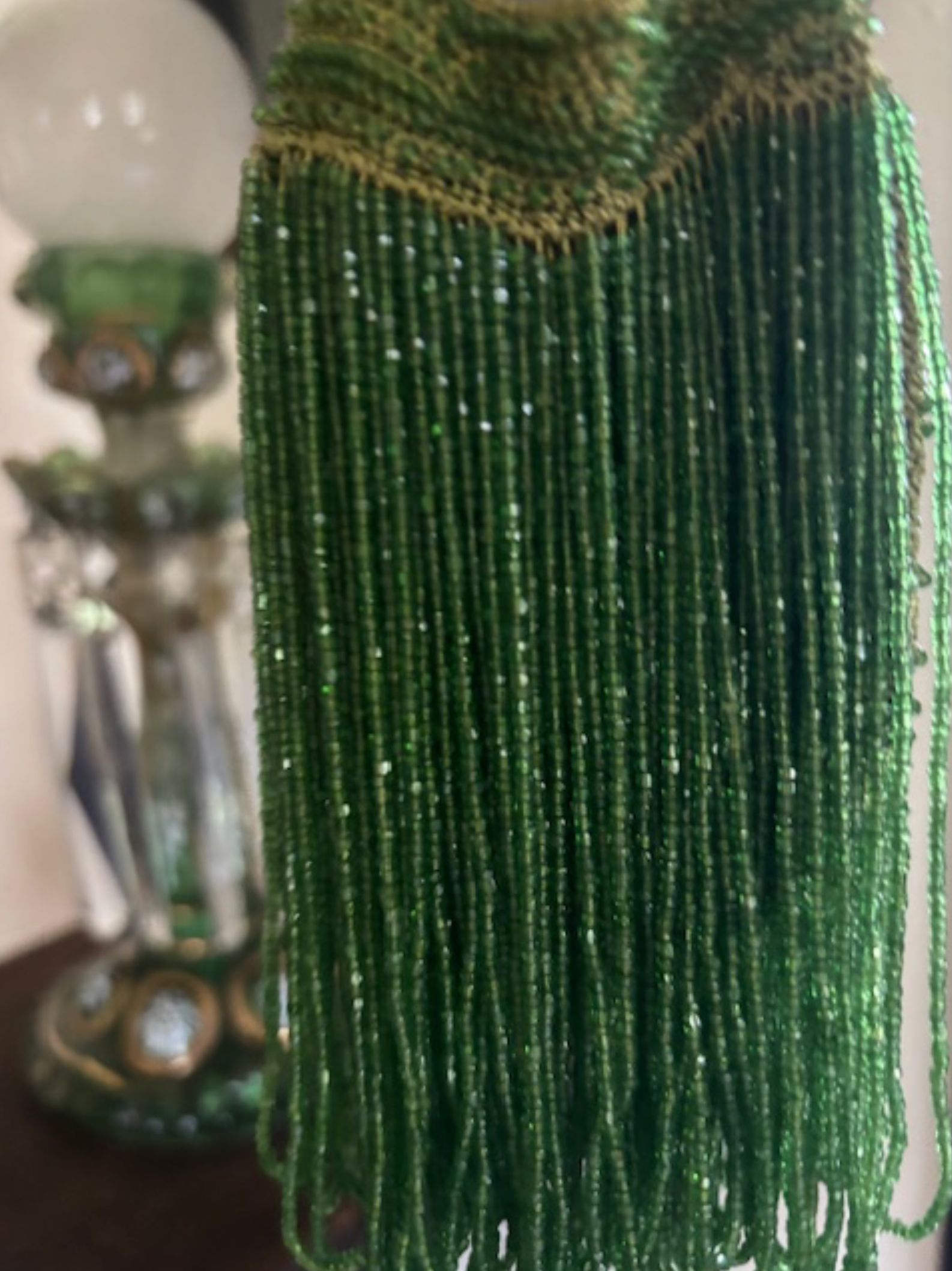 Authentic Acid Green 1920's Beaded Fringe Dance wristlet purse Divine Decadence