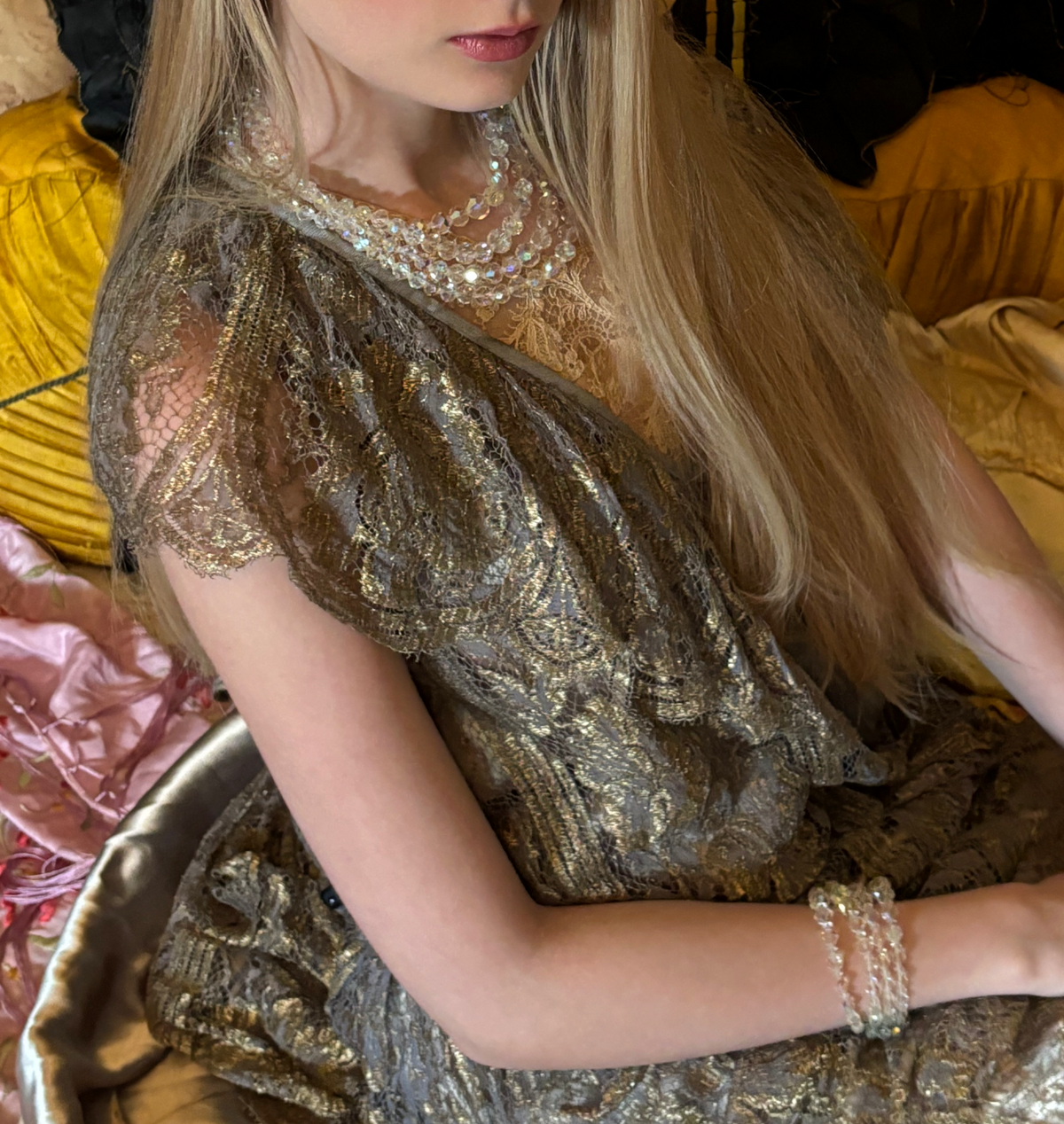 Authentic Late Edwardian Early 20's Metallic Dress Stunning!