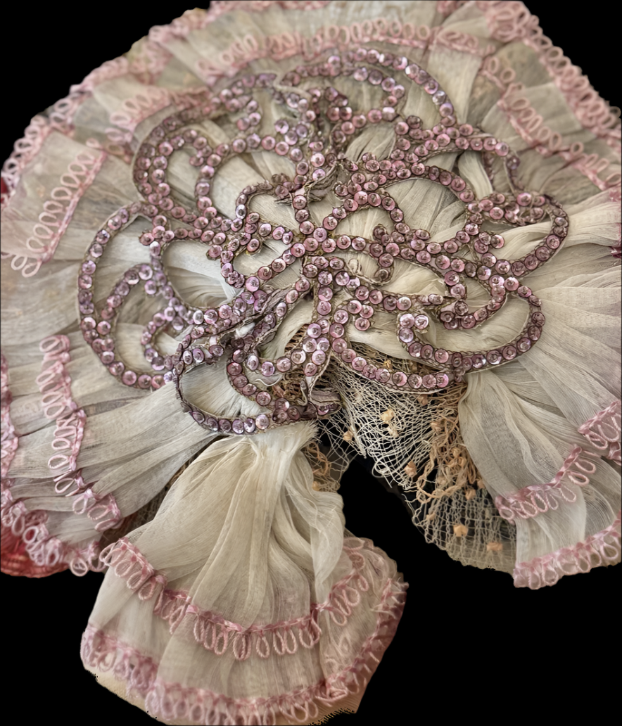 Sold Unusual Risque' Lavender and white fascinator hat dating to the mid 19thc. Museum DEACCESSION constructed on wire base