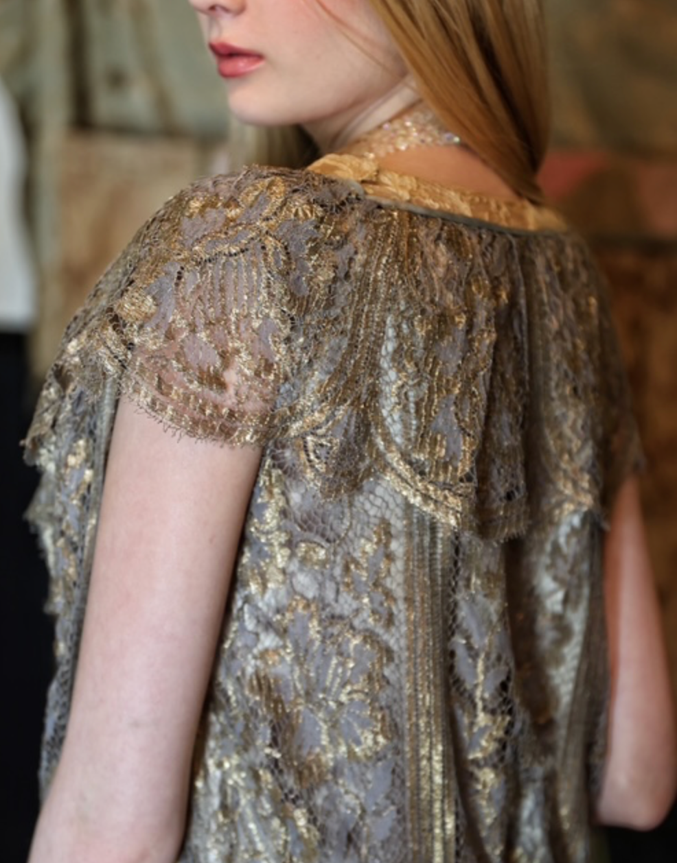 Authentic Late Edwardian 1920's Metallic lace ruffled Drop waist Gown Nice size