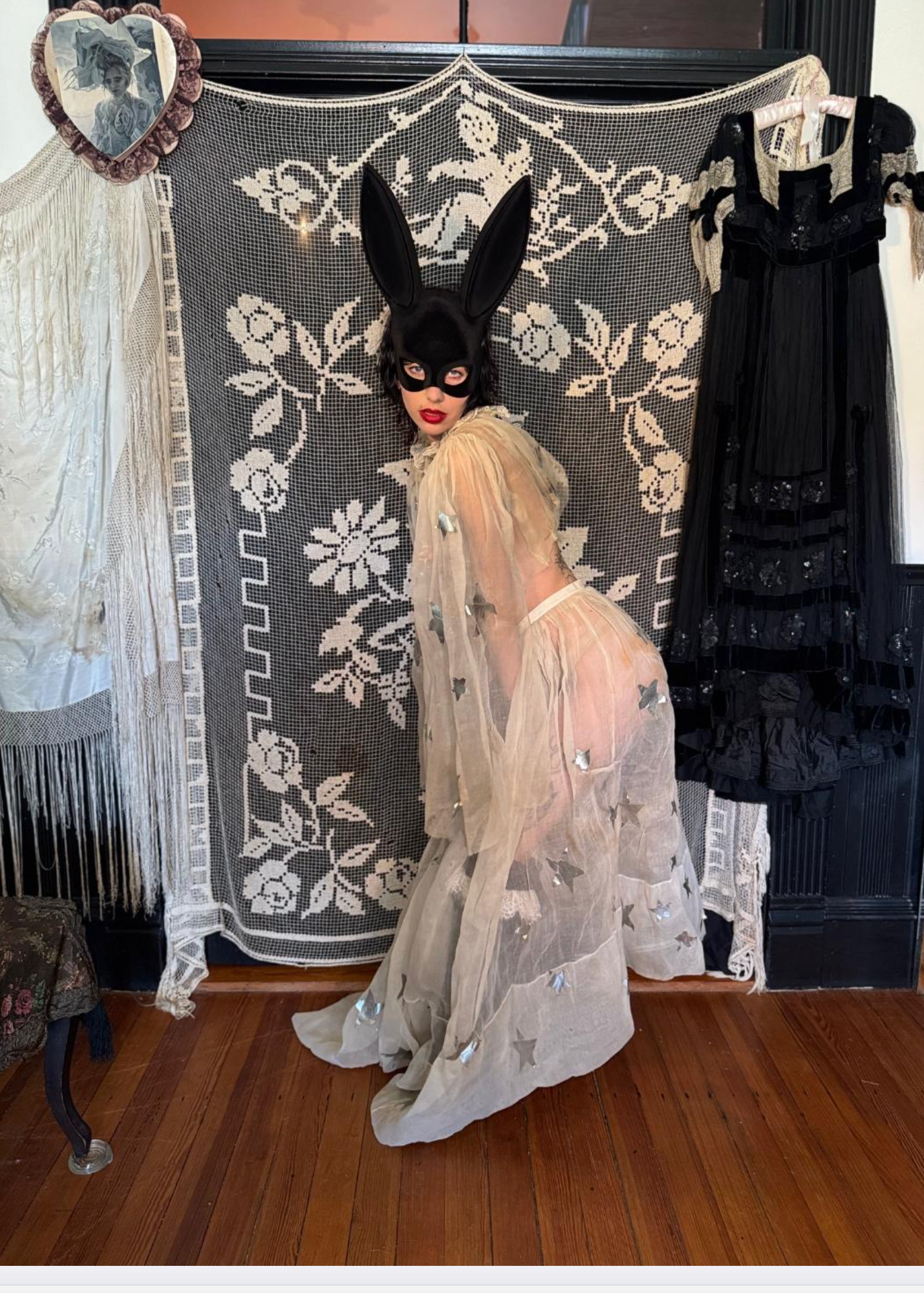 RESERVED 1930's Organdy Star 2 Piece costume large sleeves with splits! Unusual as found
