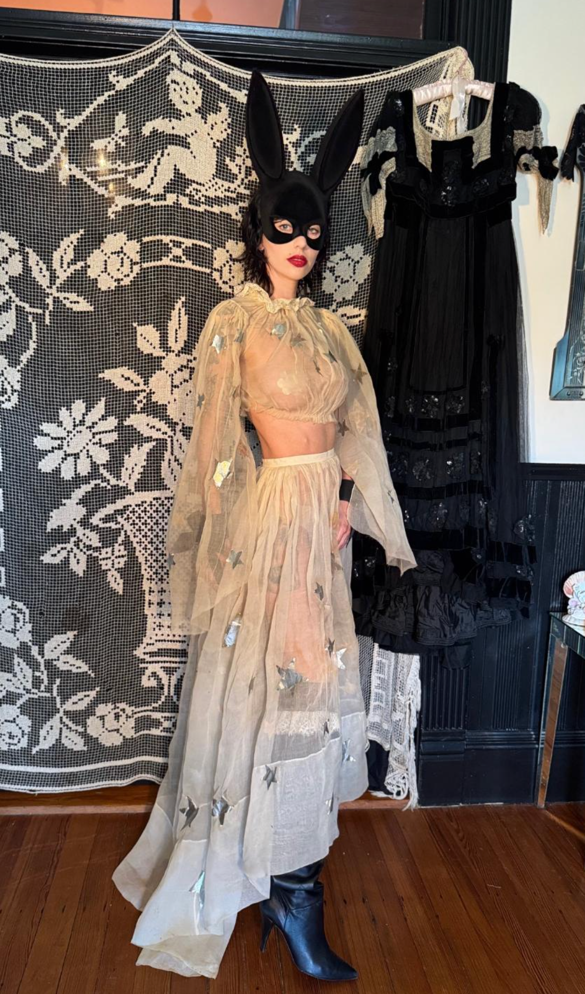 RESERVED 1930's Organdy Star 2 Piece costume large sleeves with splits! Unusual as found