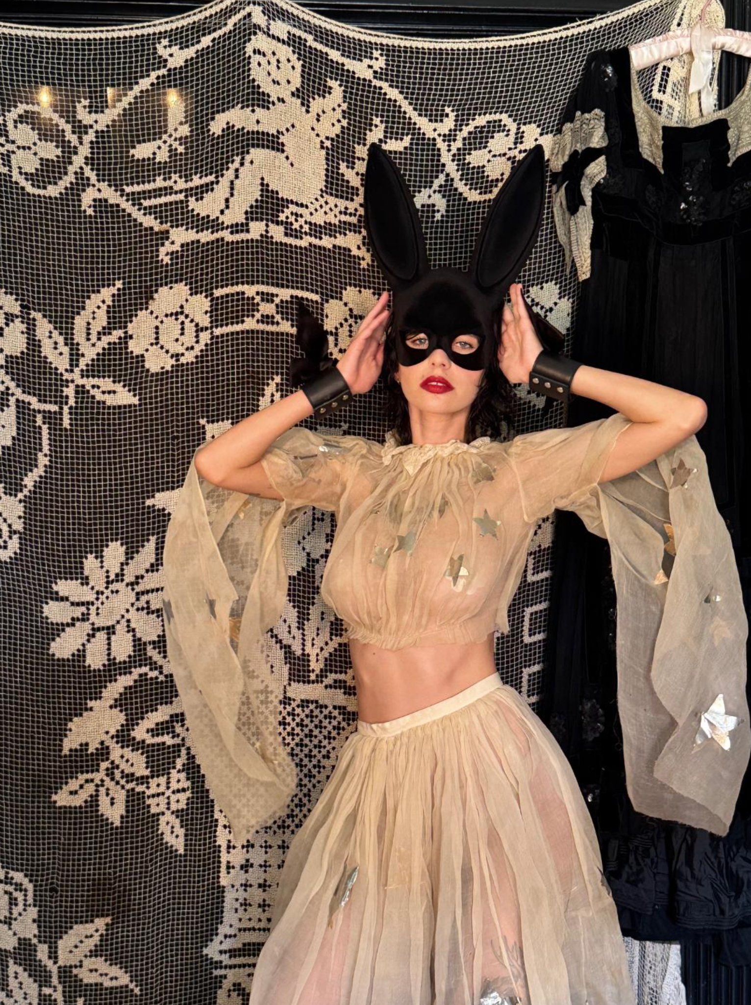Fleur Du Mal Bow and Leather Cuff adjustable snaps 2 sizes