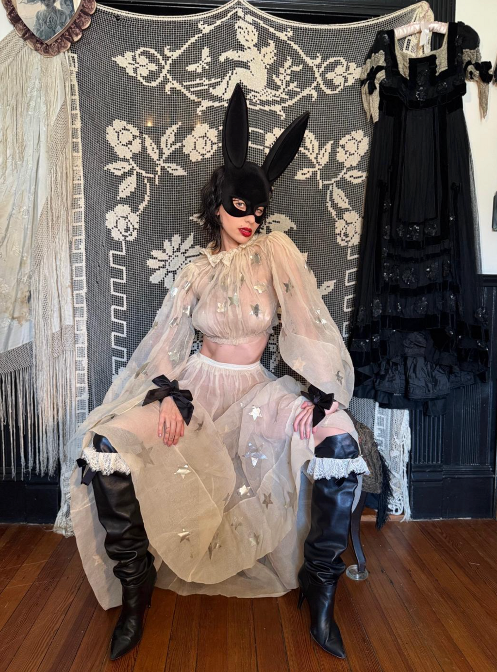 RESERVED 1930's Organdy Star 2 Piece costume large sleeves with splits! Unusual as found