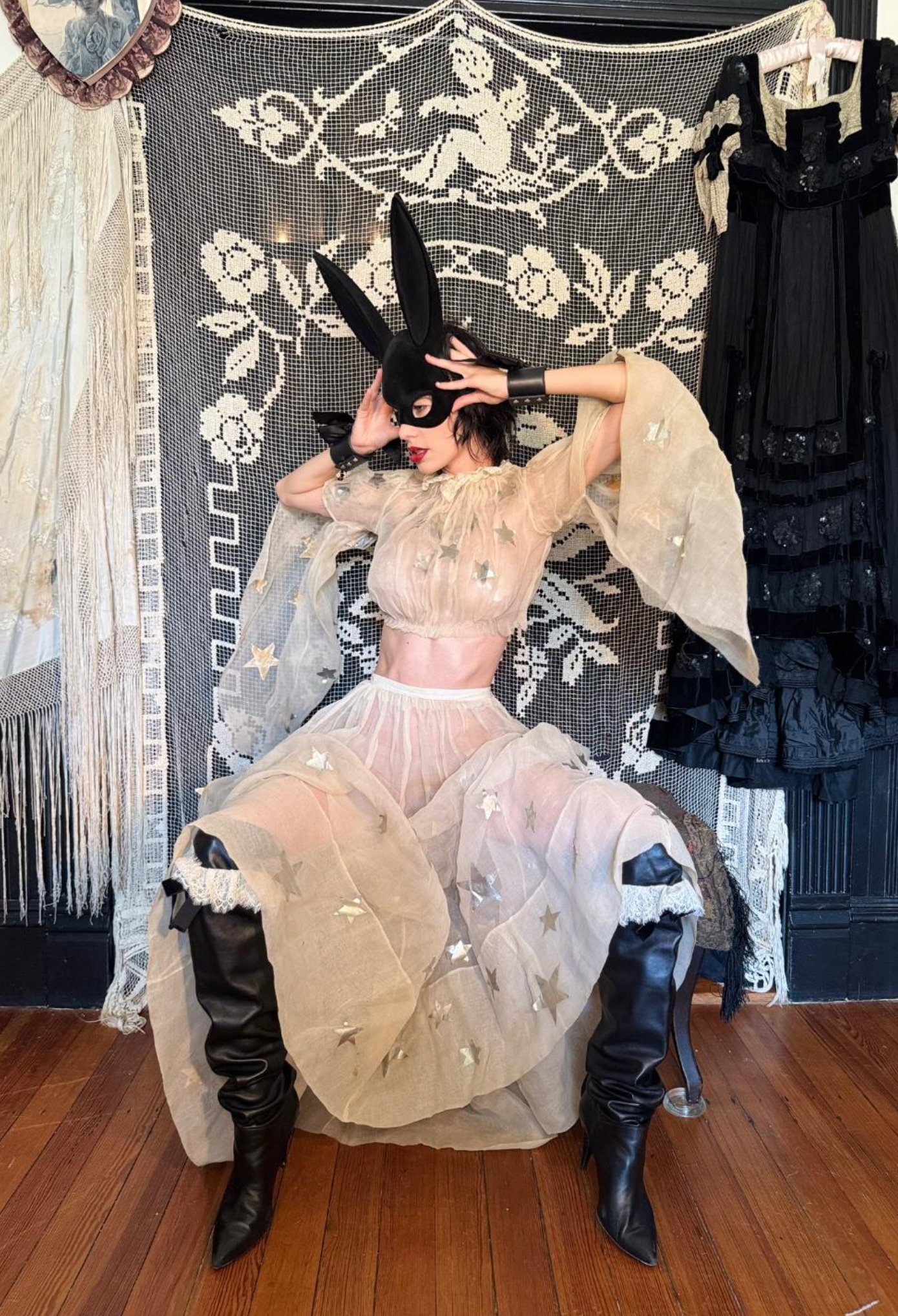 Fleur Du Mal Bow and Leather Cuff adjustable snaps 2 sizes
