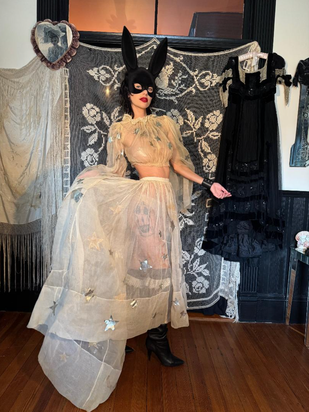 RESERVED 1930's Organdy Star 2 Piece costume large sleeves with splits! Unusual as found
