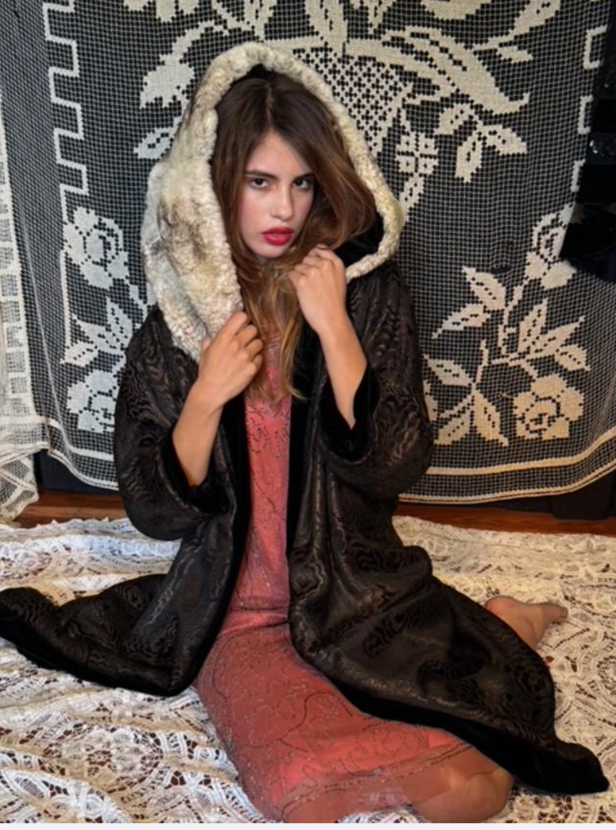 1920's Chinchilla Full Hood & Metallic black and Gold -Lame Flapper Evening Coat