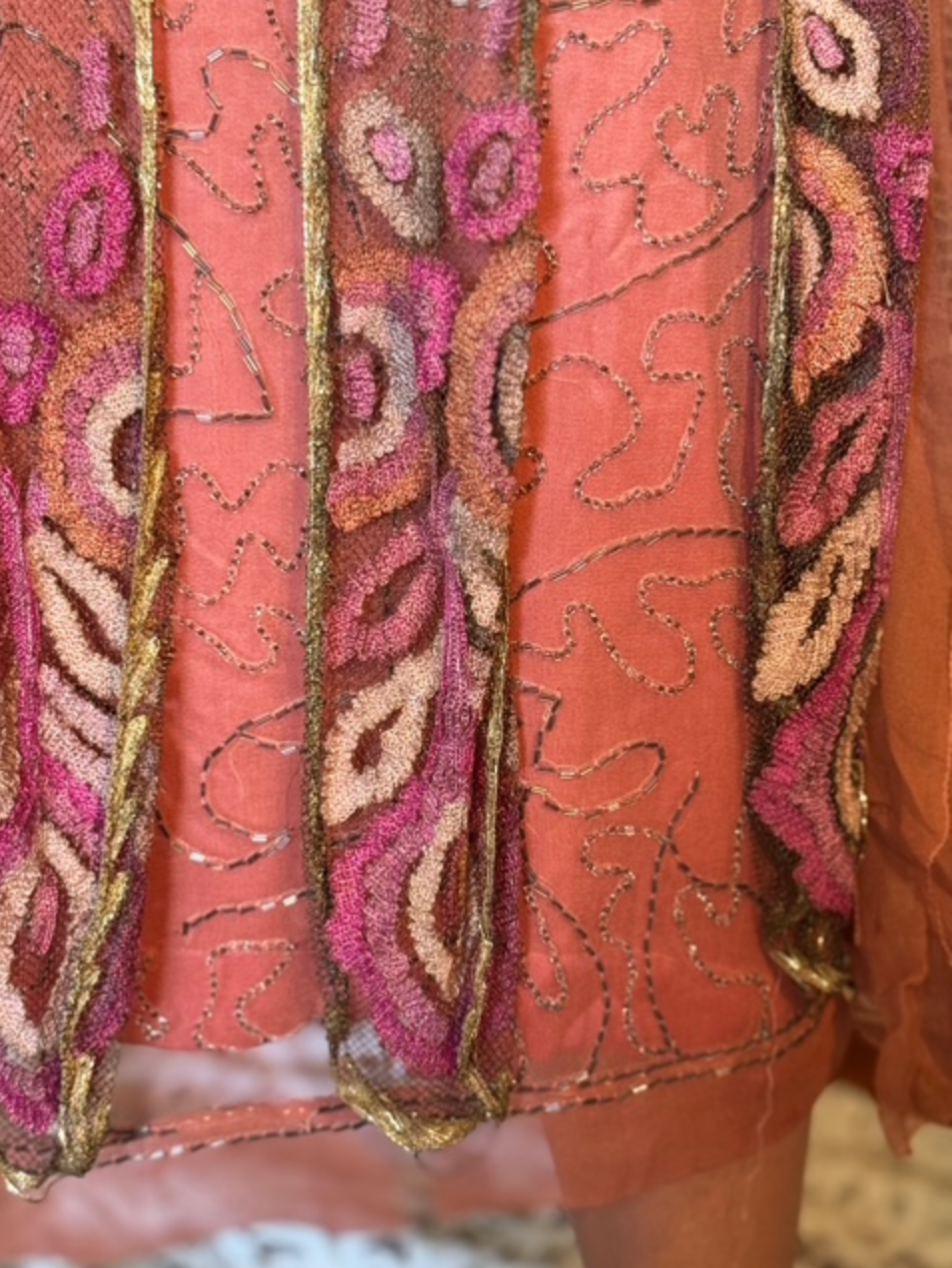 1920's Rare Gatsby Metallic Gold Lace Tunic with Embroidered Flowers and Petal like Bottom