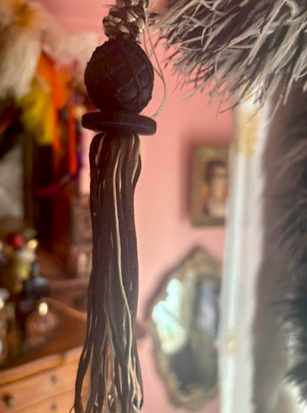 Extra Long Black and White Ostrich Boa Edwardian with beautiful Ornate tassels