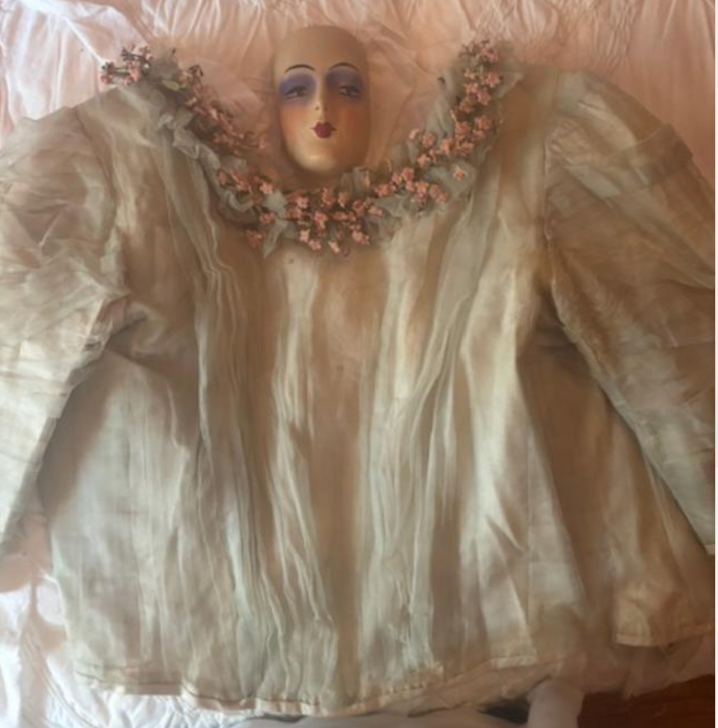 Palest Blue Bodice with original Baby Pink Flowers around the neckline