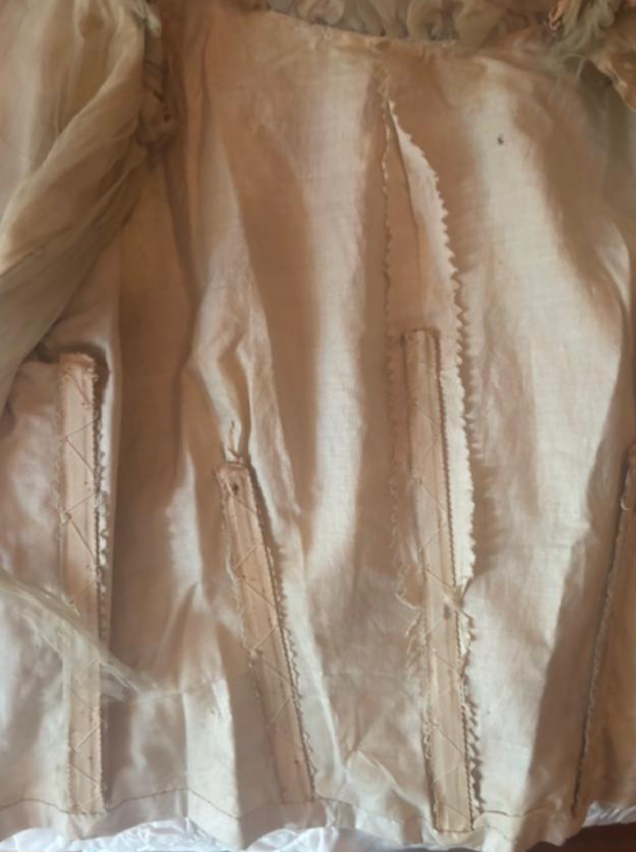 Palest Blue Bodice with original Baby Pink Flowers around the neckline