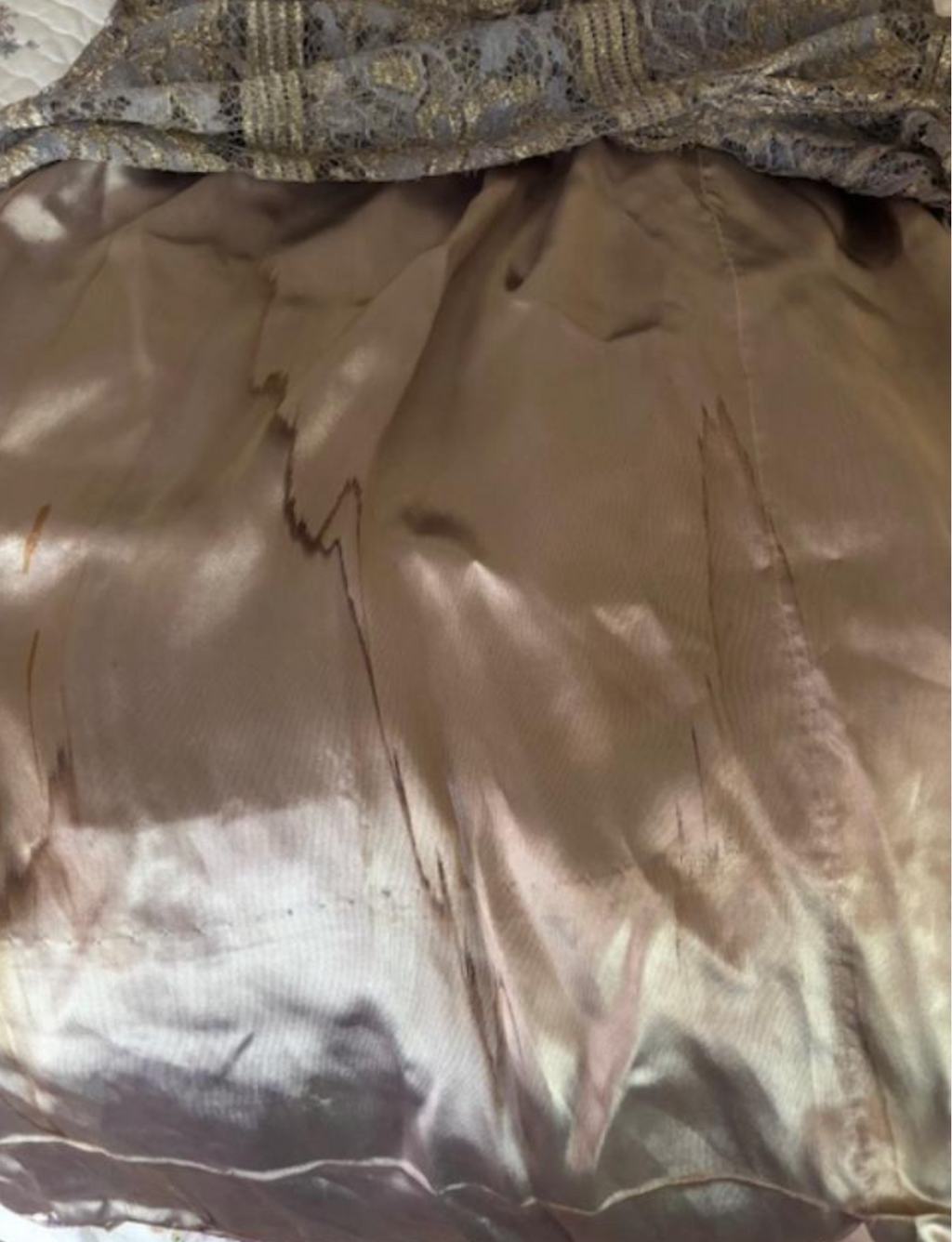 Authentic Late Edwardian 1920's Metallic lace ruffled Drop waist Gown Nice size